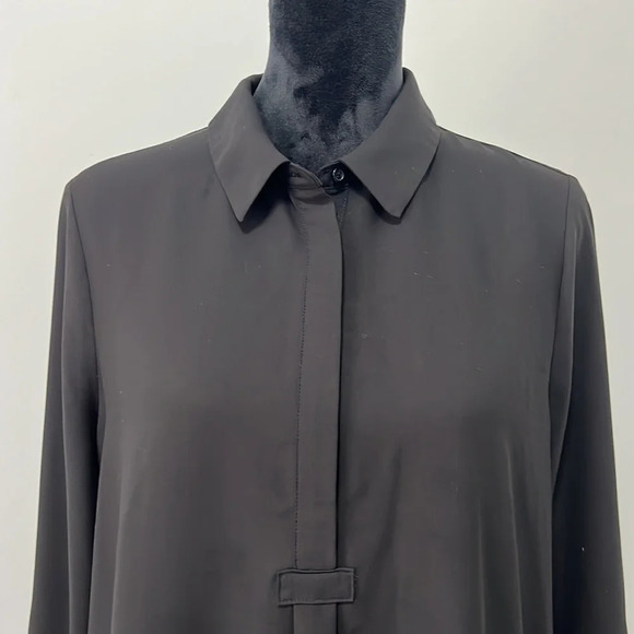 Pleione Black Collared Long Sleeve Tunic Blouse size Large - Picture 2 of 7